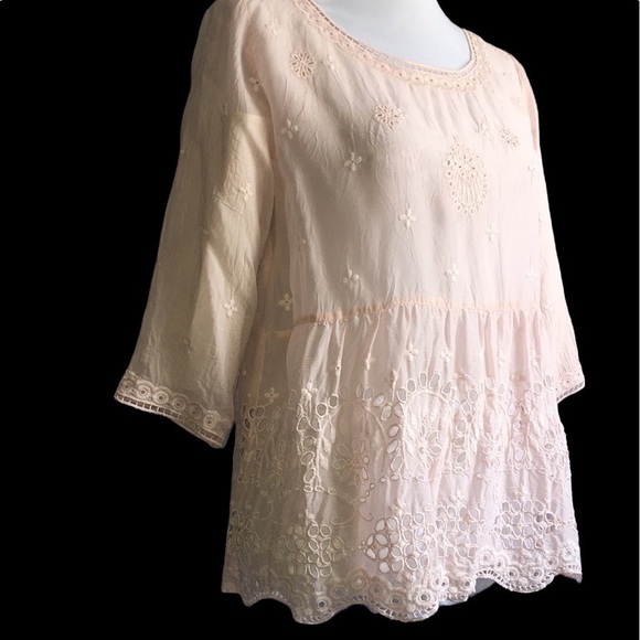 JOHNNY WAS Tunic Top Embroidered Peach Size XS Preppy Boho Travel Comfort - Picture 5 of 13